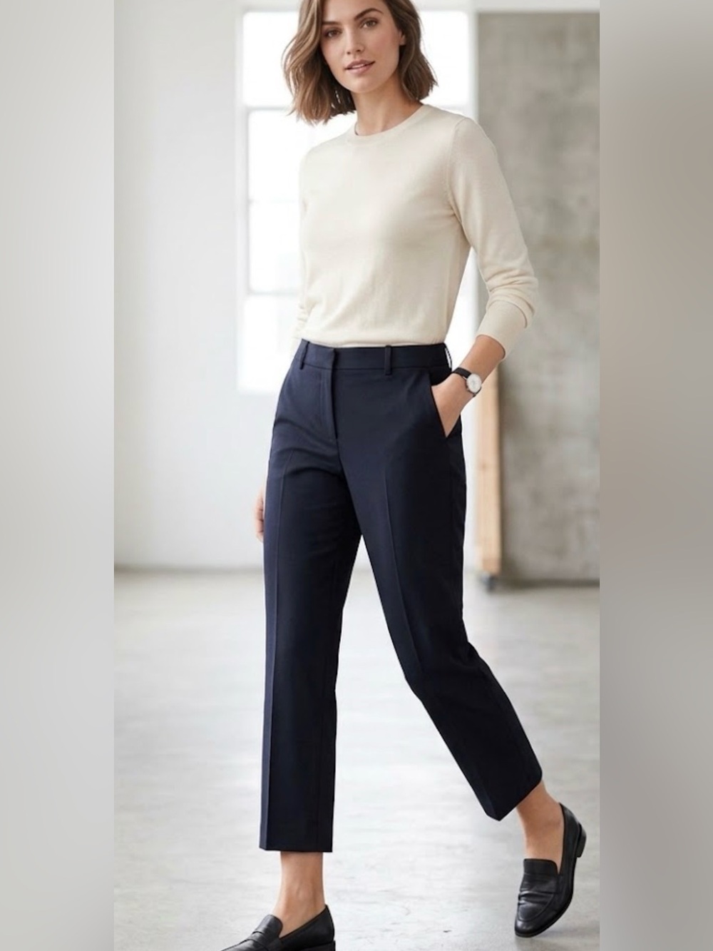 Theory Navy Cropped Tailored Pants Wool